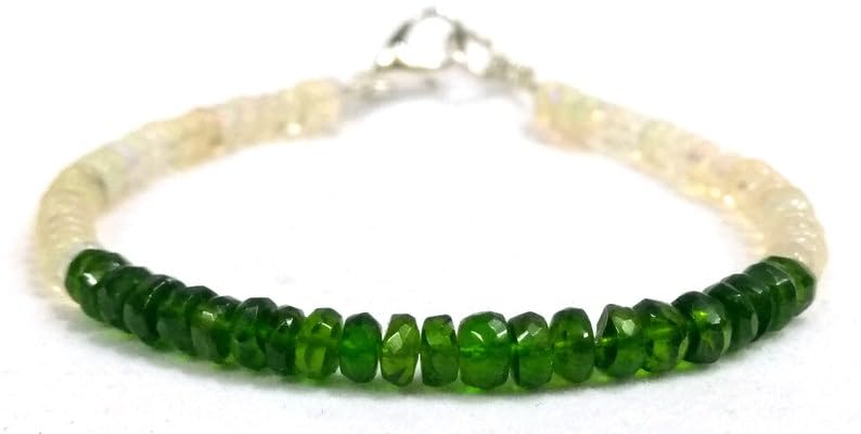 Tourmaline verte et opale bracelet fin contre les bijoux fragiles ternes 4,5mm