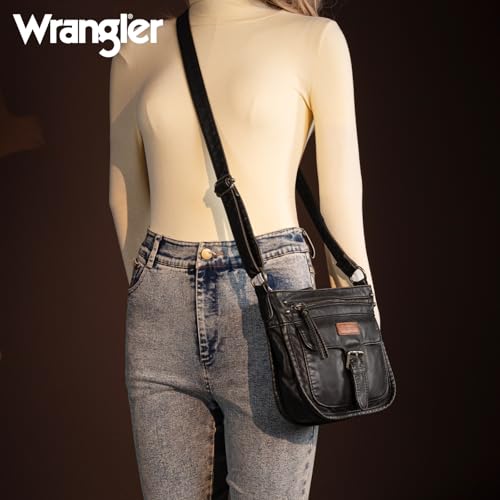 Wrangler Crossbody Bag for Women Small Soft Washed Leather Multi Pocket Shoulder Purses2