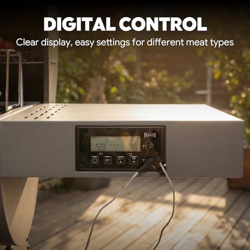 Image of Feasto 30'' Heavy-Duty Charcoal Grill, Digital Temp Control & 2 Meat Probes | Outdoor BBQ Grill with Offset Smoker, 815 Sq. In. Cooking Space for Backyard BBQ, Black & Grey