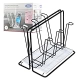Xavax Abtropfgestell für 6 Flaschen (Flaschenhalter aus Metall, Abtropfständer für Gefäße mit Abtropfschale, für Sodastream, Air up, Avent, Philips), schwarz