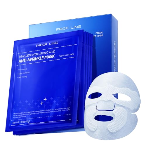 PROF.LING Full-Spectrum Hyaluronic Acid Face Mask – Deep Hydration & Anti-Wrinkle Lifting Sheet Mask, Plumping & Firming Treatment for Fine Lines, Elasticity Boosting Hydrating Facial Mask-5ea