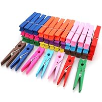 Zeno Colored Wooden Pegs – 50 Pack Wooden Clothes Pegs 7.5 cm with Rust-Resistant Coil, Natural Wood Clips for Laundry, Hanging Clothes, Crafts & DIY, Multicoloured