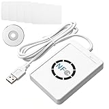 GAOUTO Lettore NFC Reader Writer, lettore di smart card senza contatto, lettore NFC RFID NFC NFC e penna con 5 schede IC Duplicatore Smart Card senza contatto, 5 card + 1 CD, 424 Kbps con cavo