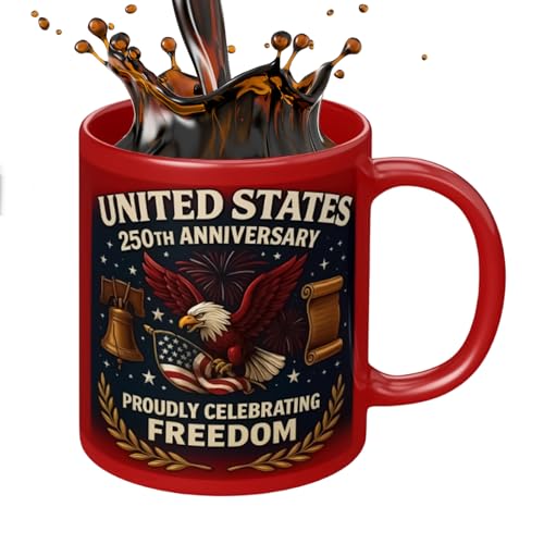 Kaffeetasse mit US-Flagge, 1776–2026, Keramiktasse, patriotisches Trinkgeschirr mit Material, Tasse für Vater, Mutter, Großeltern, Geschichte, Andenken mit amerikanischer Flagge für Fre&e