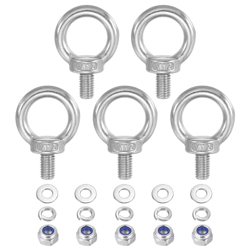 PATIKIL M12 x 20mm Lifting Shoulder Eye Bolt Set 304 Stainless Steel 5Pcs