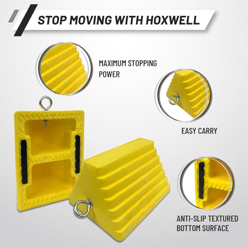 Image of HOXWELL Premium 4 pcs Heavy Duty Wheel Tire Chocks, Vehicle Chocks with Eyebolt for Travel Trailers, Camper, Truck, Car and ATV 4 Pack, Yellow