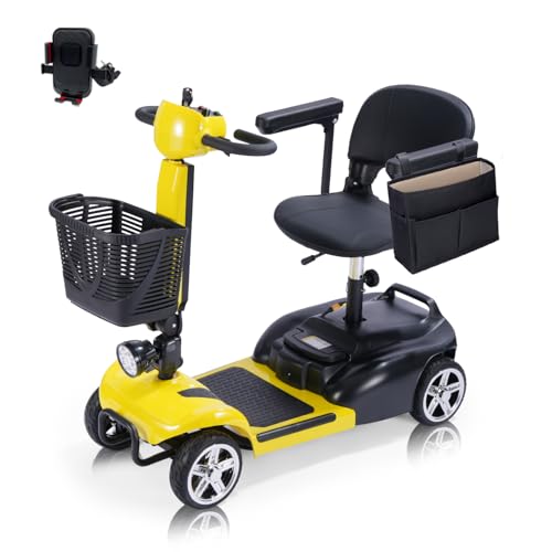 Image of 4 Wheel Mobility Scooter, Electric Scooter with Seat,Lightweight Mobility Scooter with Removable Battery. 6 MPH High Speed 265 lbs Capacity, Foldable Design (Yellow)