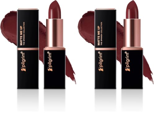 Image of Pilgrim Matte Me Up Bullet Lipstick 4.2g | Creamy, Lightweight, Bold, Non Drying | SPF 30 | Enriched With Hyaluronic Acid & Spanish Squalane | Lipstick for dusky skin tone | Sultry Wine-26 (Pack of 2)