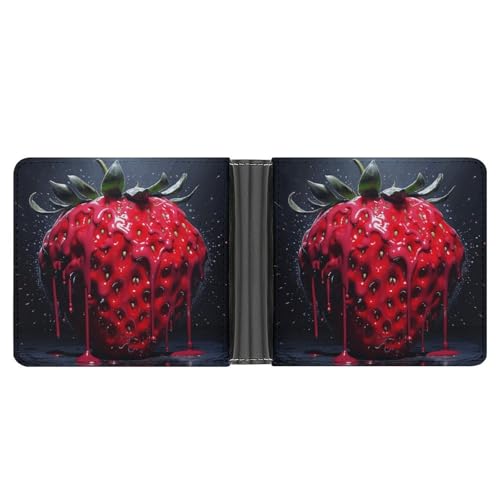Bright Red Strawberries Men Wallet Slim Thin Credit Card Women Money Clip Leather Bifold Front Pocket Wallets