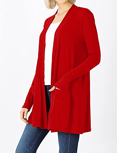 Image of Women's Open Front Cardigan Long Sleeve with Pockets Casual Outwear