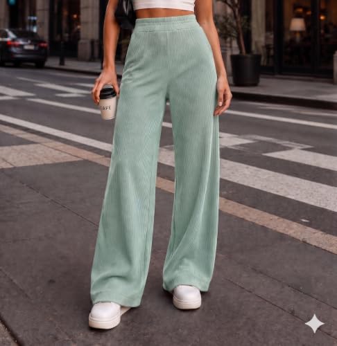 Image of Prenuem Women's High Waist Flared Korean Trousers, Trendy Casual Wear for Daily & Travel Use (Available in Plus Size)