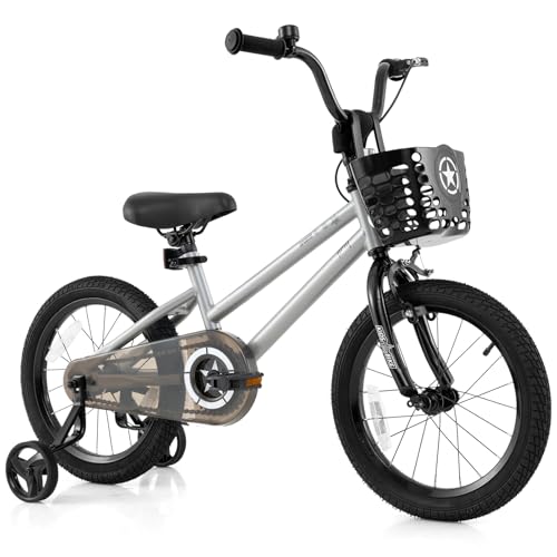Image of BABY JOY Starry Kids Bike, 12 14 16 18 Inch Bicycle with Training Wheels, Storage Basket, Adjustable Handlebar & Seat, Handbrake & Coaster Brake, Girls Boys Bike