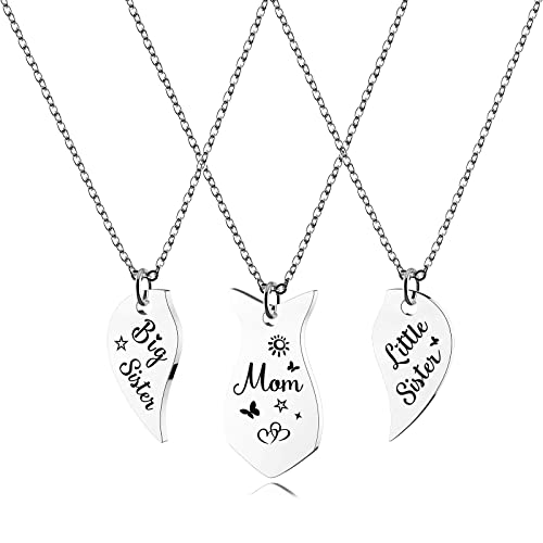HOFOYA Mom and 2 Daughters Necklace 3 Piece Family Necklace Set Stainless Steel Split Heart Necklace...
