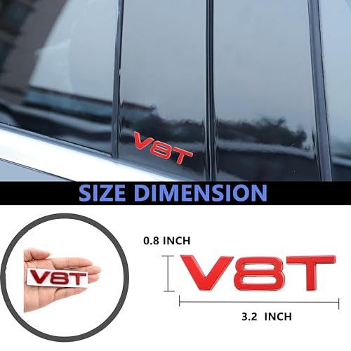 Image of V8T Emblem 3D Metal Badge Car Hood Truck Door Side Fender Rear Trunk Emblem Sticker Decals for RS Sline V8T S3 S4 S5 S6 S7 S8 A4L A5 A6L A3 A4 A7 Q3 Q5 Q7 (Red)
