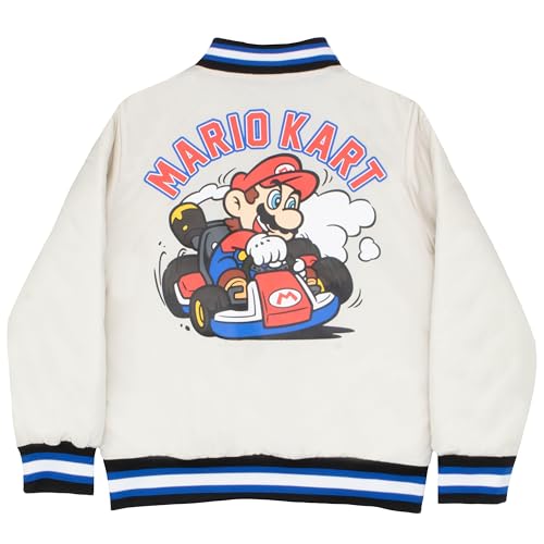 Nintendo Mario Kart Boys Varsity Bomber Jacket Zip-Up Super Mario Graphic Print Jacket for Kids and Toddlers Casual Fashion Coats (Tan, Size 10/12)2