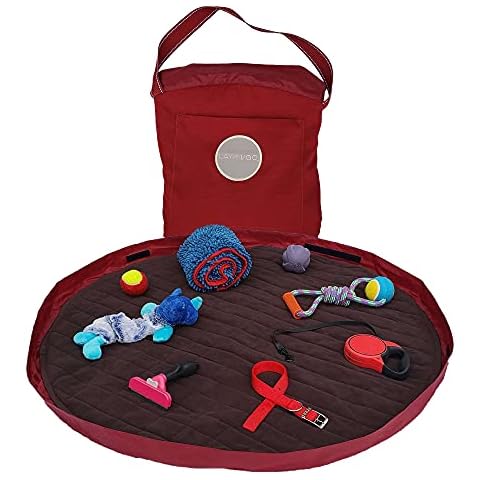 Lay-n-Go 3-in-1 Portable Large Dog Bed - Comfortable Fleece-Lined Travel Dog Bed w/Wide Strap, Zippered Pocket & More - Machine Washable, Foldable Dog Bed (44”, Burgundy/Chocolate) Cover