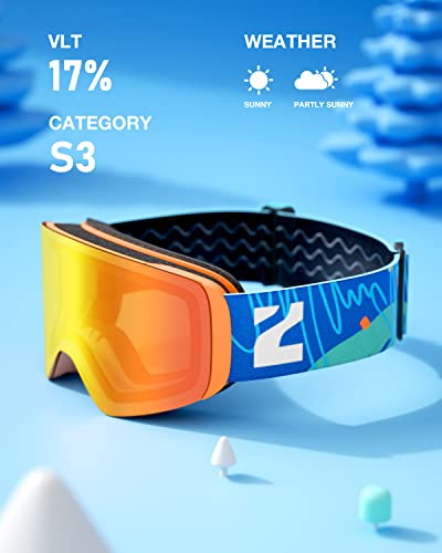 Zionor X11Mini Kids Ski Goggles - Cylindrical Snowboard Snow Goggles For Boys Girls Child Youth, Uv Protection Anti-Fog Helmet Compatible (Vlt 17% Orange Frame Orangerevogold Lens) #TOP1