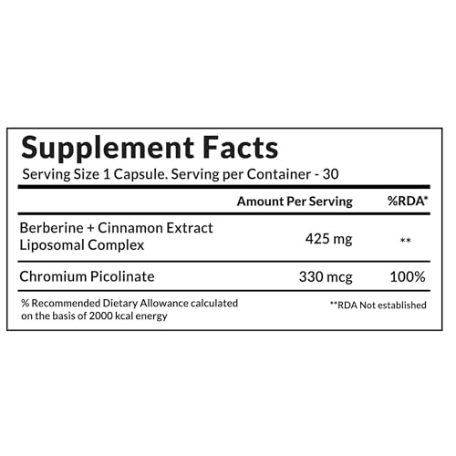 Image of Liposomal Berberine Complex with Cinnamon & Chromium - Advanced Liposomal Formula for Metabolic Wellness, Glucose Balance & Daily Energy Support - 30 Veg Capsules