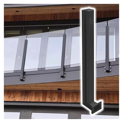Side Support for Tempered Glass Railing, Side Mount Glass Railing Balustrade Post Column Bracket for Balcony Stair Deck, Interior Exterior Black Glass Clamps for 3/10-1/2in Glass Panel(Right end post,