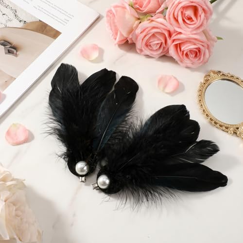 2 Pinzas para Cabello con Plumas Negras miniatura 7