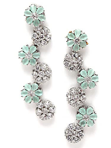 Image of Karatcart Silver Tone Green American Diamond Studded Necklace Set for Women