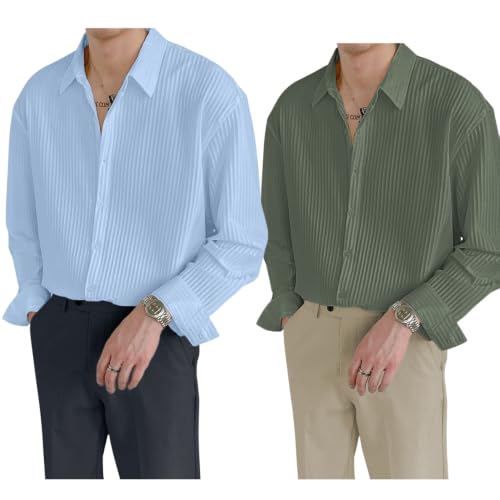 Image of GRECIILOOKS Men's Formal Button Down Shirt - Slim Fit Polycotton Shirt's for Men | Textured Full Sleeve| Business & Meeting Ready (Available in Plus Size)
