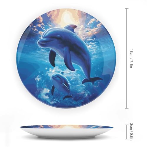 Assiette décorative dauphins en céramique, le cadeau idéal avec support - 3