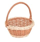 Aqbau Panier de Pâques rond avec anse en osier – Panier de Pâques tressé rond pour enfants, petit panier en osier pour œufs, fleurs et pétales de fleurs, panier de Pâques naturel, diamètre : 22 cm