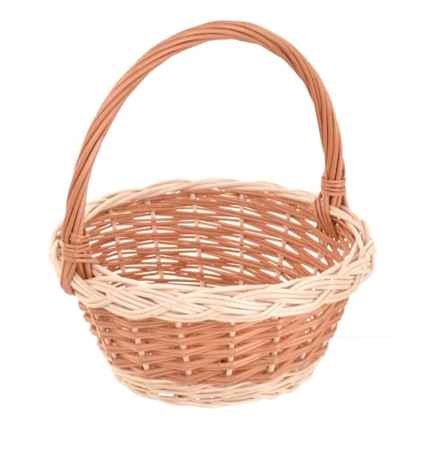 Aqbau Panier de Pâques rond avec anse en osier – Panier de Pâques tressé rond pour enfants, petit panier en osier pour œufs, fleurs et pétales de fleurs, panier de Pâques naturel, diamètre : 22 cm