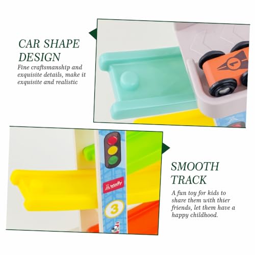 Image of Wudly Car Ramp Race Track, 4 Level Wooden Slide with 4 Cars, Pretend Toy | Educational Montessori for Toddlers 2 Years+