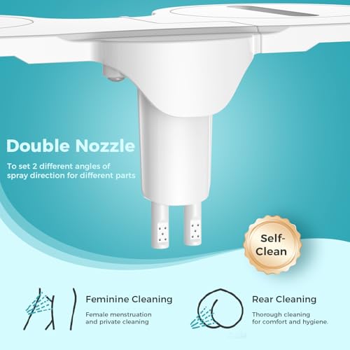 Bidet Attachment for Toilet Warm and Cold Water, Dual Nozzle, Non-Electric Bidet with Adjustable Water Pressure for Toilet Seat, Self-Cleaning, Rear and Feminine Wash (Chrome)