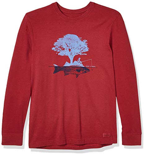 Life is Good Mens Long Sleeve Crusher Graphic T-Shirt, Cranberry Red, Medium