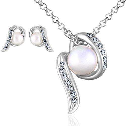 Preisvergleich Produktbild Schmuckhandel Haak *Edle Perle* Halskette mit Ohrringen / Silber beschichtet / Swarovski® Kristalle / inkl. Etui und Schmuckzertifikat