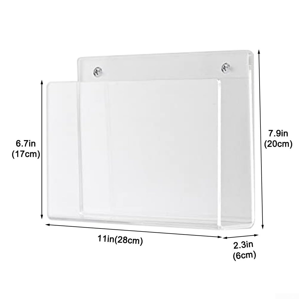 Lot de 2 porte-revues muraux en acrylique transparent, 27,9 x 5,8 x 20,9 cm, pour la maison, le bureau, la salle d'attente, le rangement de fichiers avec matériel (2 pièces)