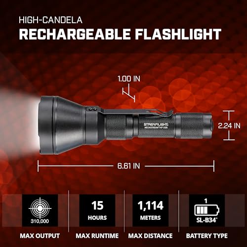 Image of Streamlight 66211 MegaStream HP USB 1350-Lumen 310000-Candela Rechargeable EDC Flashlight Includes Rechargeable Battery, USB-C Cable, and Holster, Black