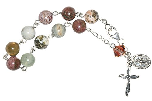 Womens Catholic Prayer Rosary Bracelet Made With Ocean Jasper Gemstones And Austrian Crystal #TOP1