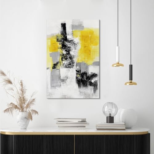 7Fisionart Gray and Yellow Abstract Canvas Wall Art Pictures Painting