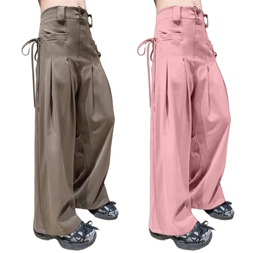 Cargo Pants Girl High Waisted Y2k Parachute Pants for Girl Baggy Cargo Pants Wide Leg Hiking Pants with Pockets