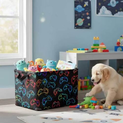 Image of Rectangular Boys Game Basket Collapsible Baby Storage Bin Organizer Box Kids Room Decor (Graffiti Game)