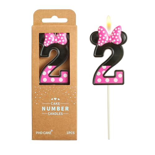 PHD CAKE 2.76 Inch Cartoon Pink and Black Mouse 2 Number Birthday Candles Anime Cartoon Number Candles Cake Number Candles Party Celebration Style Candle