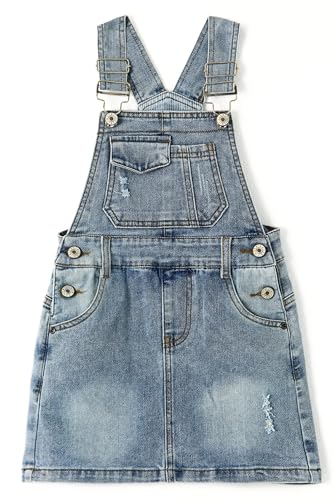 KIDSCOOL SPACE Girls Denim Skirts,Baby Little Big Girls Ripped Soft Stretchy Jeans Overall Dress