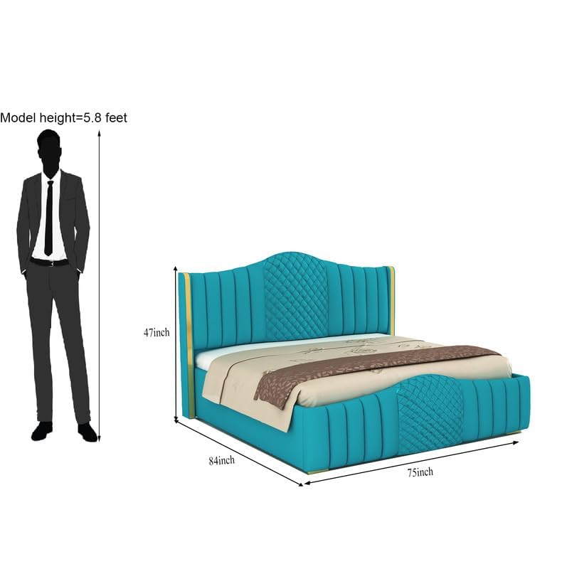 Image of King Size Modern Upholstered Bed with Box Storage for Bedroom | Solid Wood Platform Bed with Premium Fabric Headboard | Storage Double Bed for Master Bedroom & Modern Home Decor | Blue