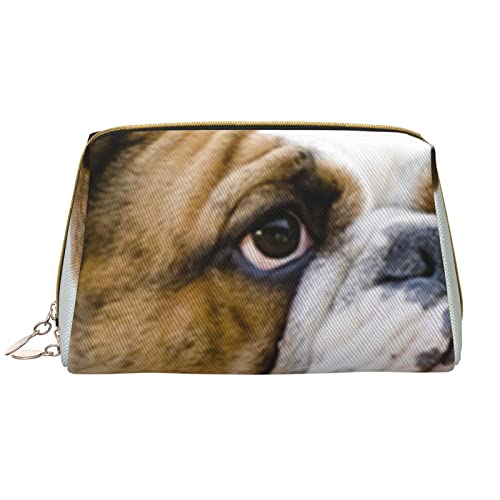 OCELIO Divertida bolsa de maquillaje de bulldog inglés de gran capacidad, bolsa de cosméticos de viaje de piel sintética para mujer, Blanco, Talla única