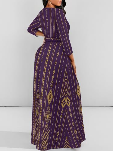 Image of PinkPatty Women's Plus Size V Neck 3 /4 Sleeve Wrap Maxi Dress with Belt
