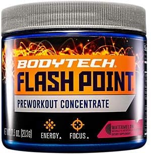 BODYTECH Flash Point Pre Workout Concentrate for Energy, Focus & Stamina, Watermelon (201 Grams Powder)