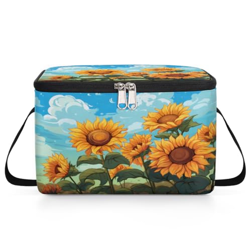 GzLeyigou Sunflower Lunch Bags for Women Men 9 Cans, Hot & Cold Food Delivery Bag Insulated Grocery Bag Insulated Lunch Box Natural Scenery Cooler Bag for Office Work Picnic Beach