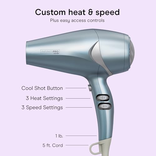Image of Conair InfinitiPRO Style & Shine Hair Dryer | Ultra-lightweight 1 lb. Curl-Defining Dryer for Curly, Wavy, Thick, and Fine Hair, Blue, 527BXL