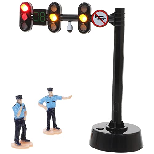 TOYANDONA Juguete De Semáforo Juguete De Luz De Señal De Tráfico para Niños De Señal De Luz De Cruce De Peatones con 2 Piezas De Figuras De Policía para Niños s Educativos