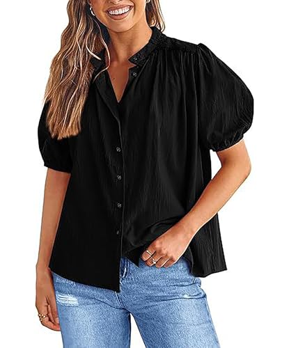 ONAYEYO Damen Sommer Button Down Bluse Oberteil Cute Laterne Kurzarm...