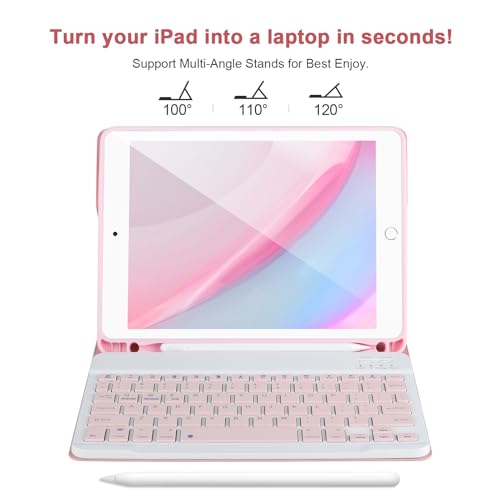 iPad Keyboard Case 9.7’’ for iPad 6th Gen 2018,iPad 5th Gen 2017,Bluetooth Keyboard for iPad Air 2/1,Pro 9.7’’,Case with Keyboard iPad 6th gen,iPad keyboard Case 6th Gen with Pencil Holder,Pink